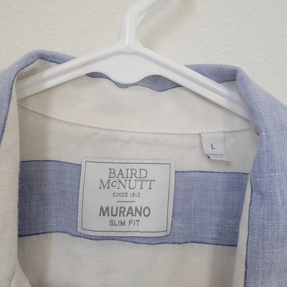 Baird McNutt Murano Slim Fit Nautical Stripe Blue Sz Large 100% Linen Button Up - Picture 5 of 10